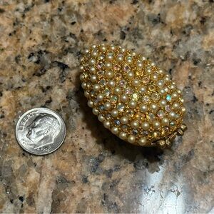 Vintage Rhinestone and Pearl Egg / Oval Shaped Trinket Box